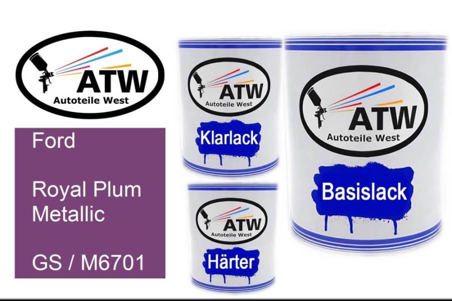 Ford, Royal Plum Metallic, GS / M6701: 1L Lackdose + 1L Klarlack + 500ml Härter - Set, von ATW Autoteile West.